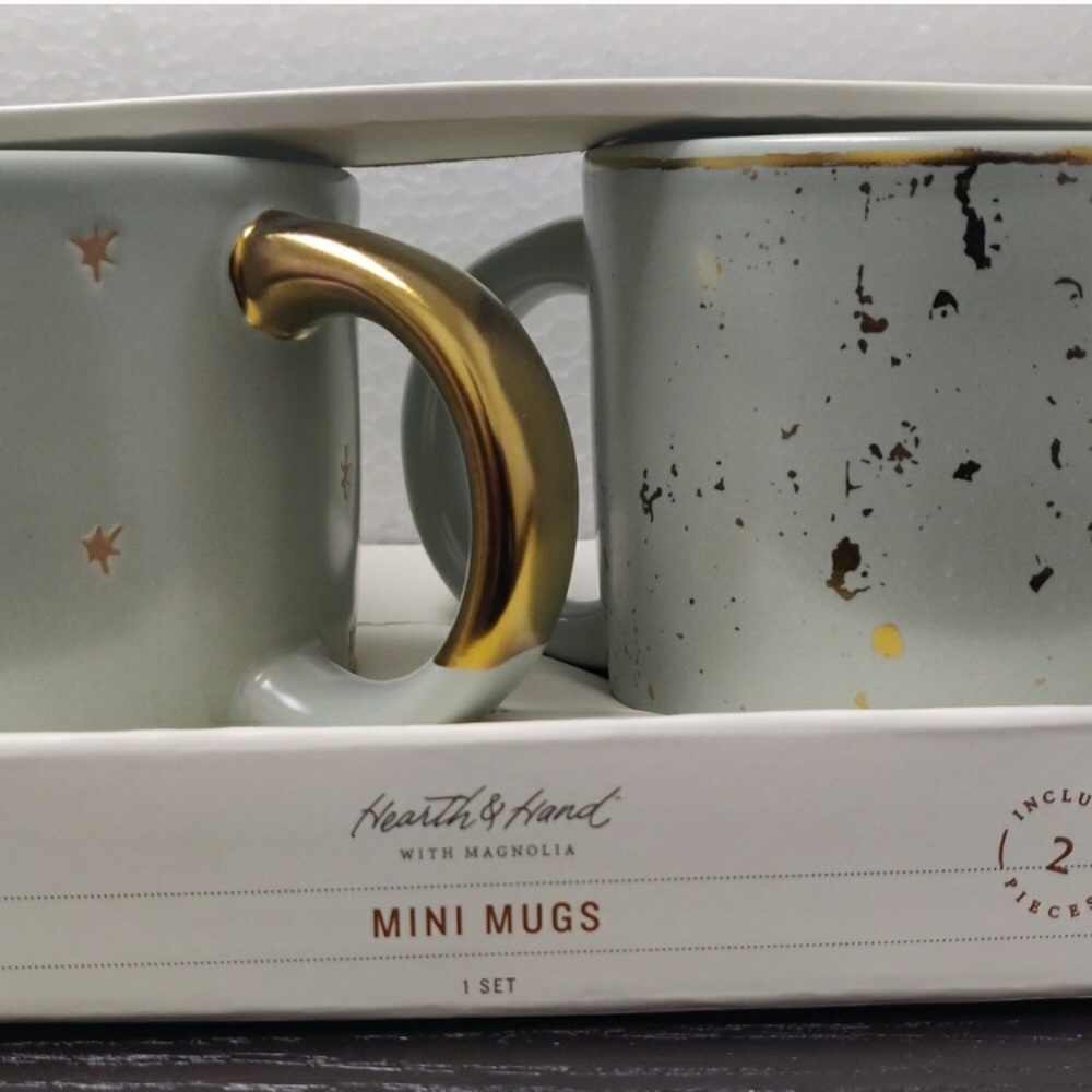 NWT HEARTH & HAND Magnolia Mint Gold Mini Mug Set - Picture 2 of 4